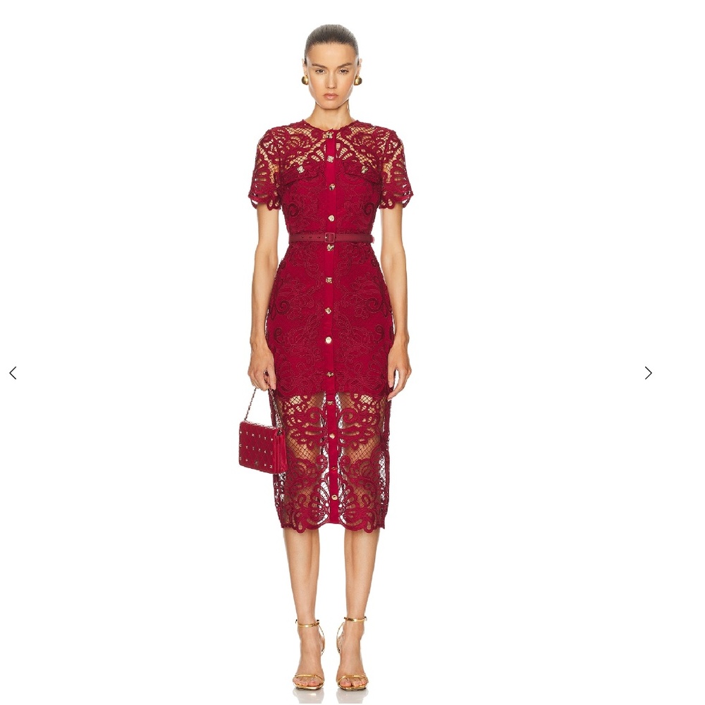 SELF-PORTRAIT Guipure Lace Button Midi Dress